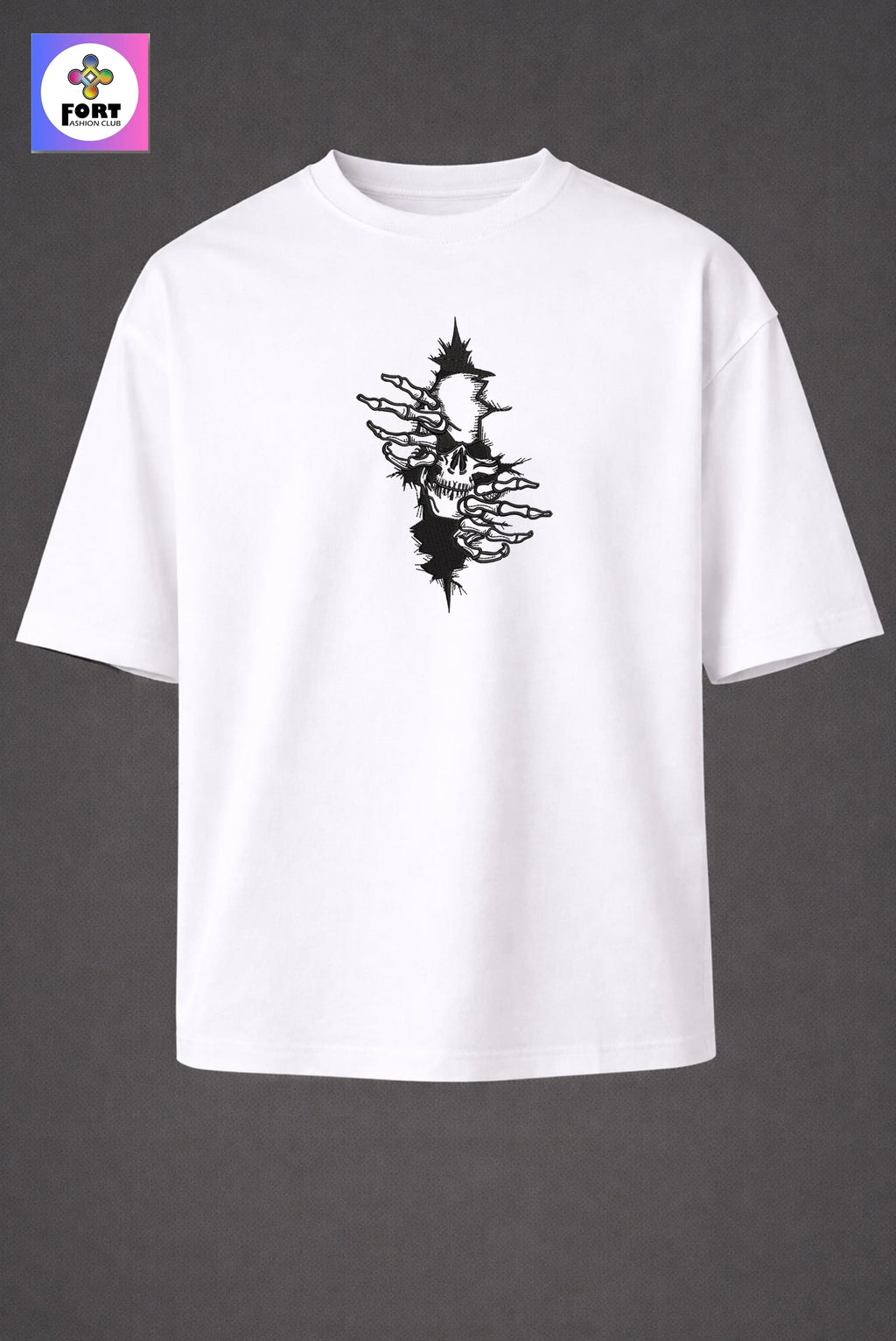 CRAZY EMBROIDERY UNISEX OVERSIZED T-SHIRT (DROP SHOULDER) – ARTY SKULL