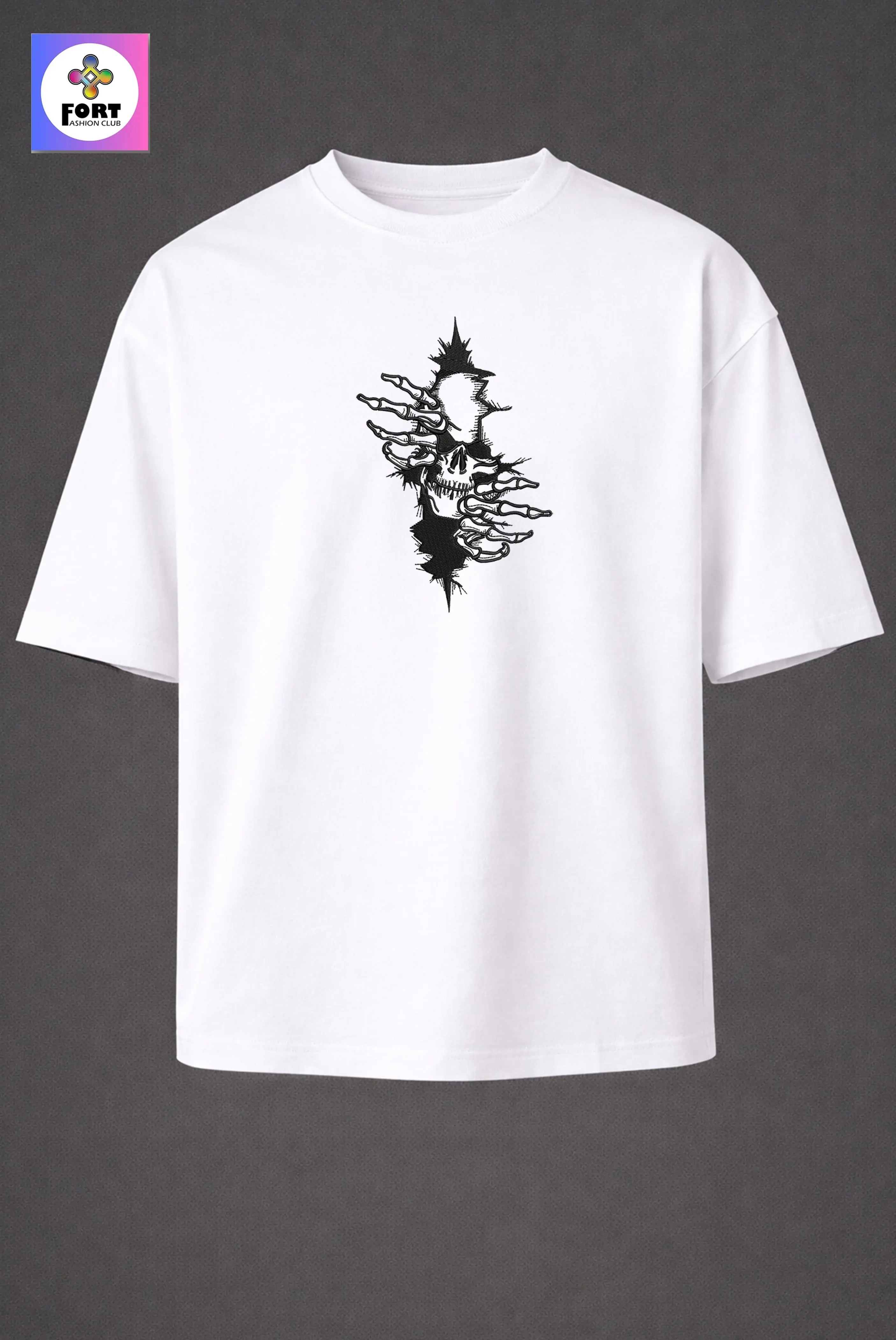 CRAZY EMBROIDERY UNISEX OVERSIZED T-SHIRT (DROP SHOULDER) – ARTY SKULL