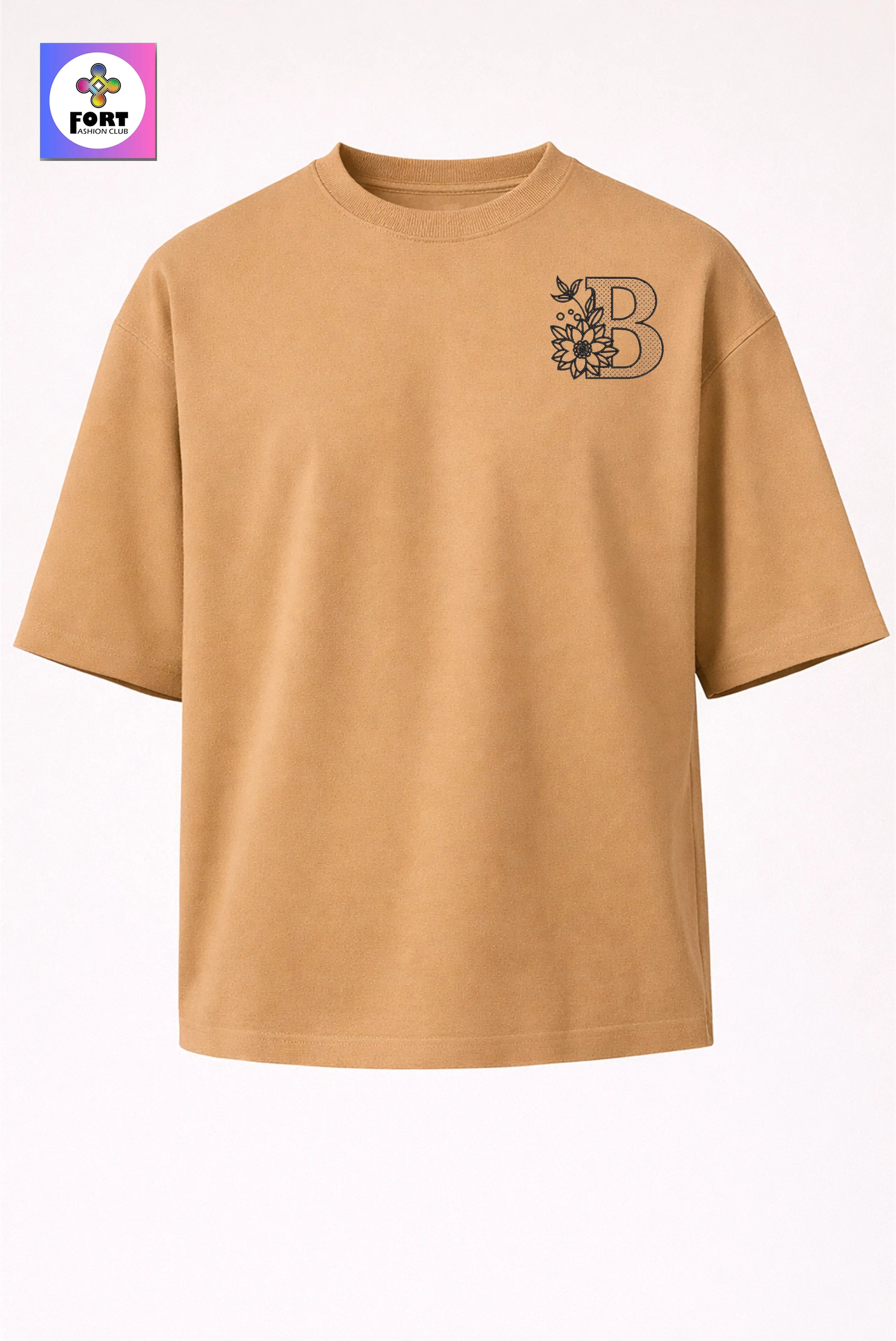 PREMIUM  ALPHABET EMBROIDERY UNISEX (DROP SHOULDER) T-SHIRT 