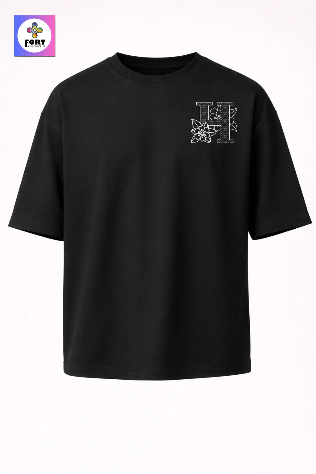 PREMIUM  ALPHABET EMBROIDERY UNISEX (DROP SHOULDER) T-SHIRT 