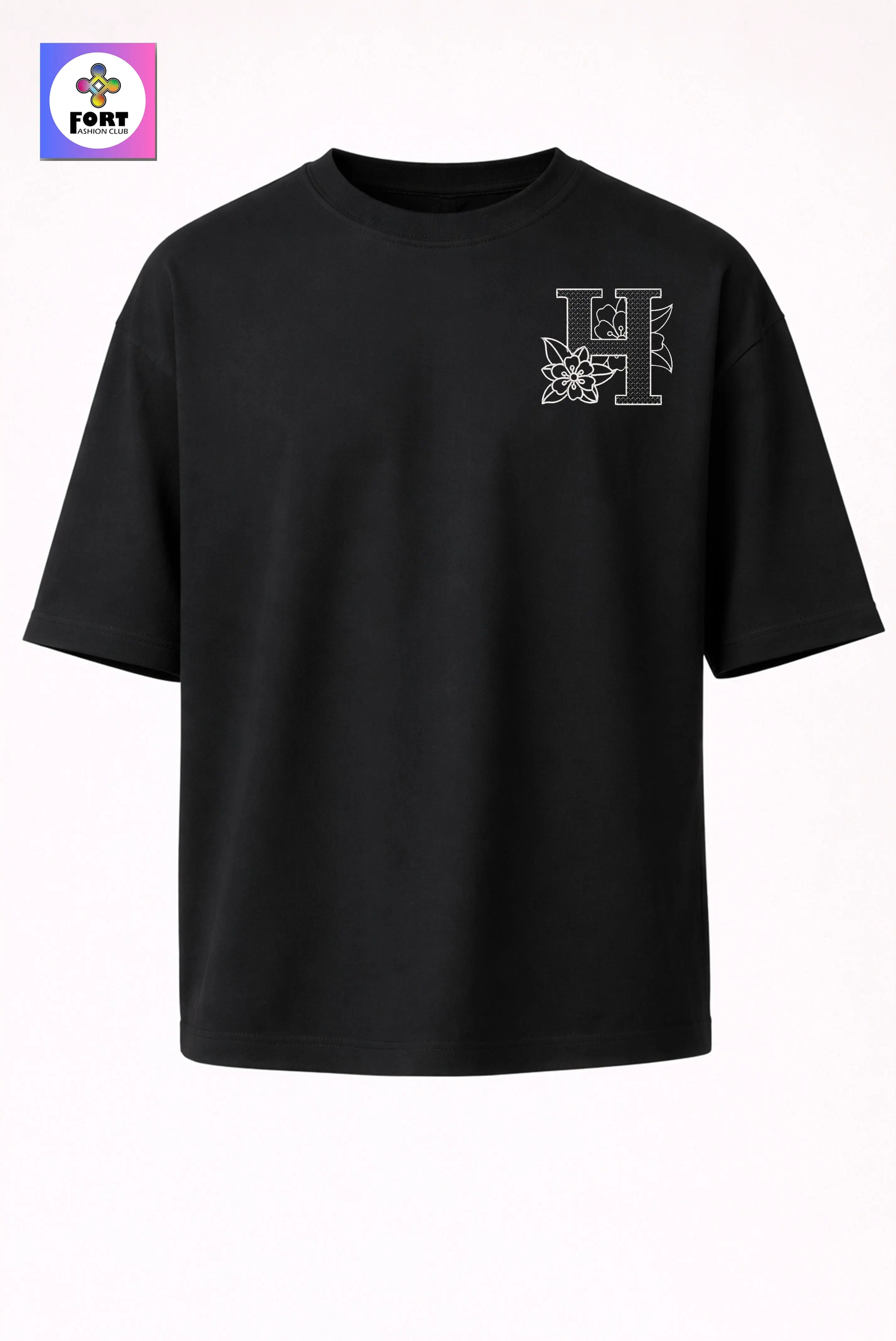PREMIUM  ALPHABET EMBROIDERY UNISEX (DROP SHOULDER) T-SHIRT 