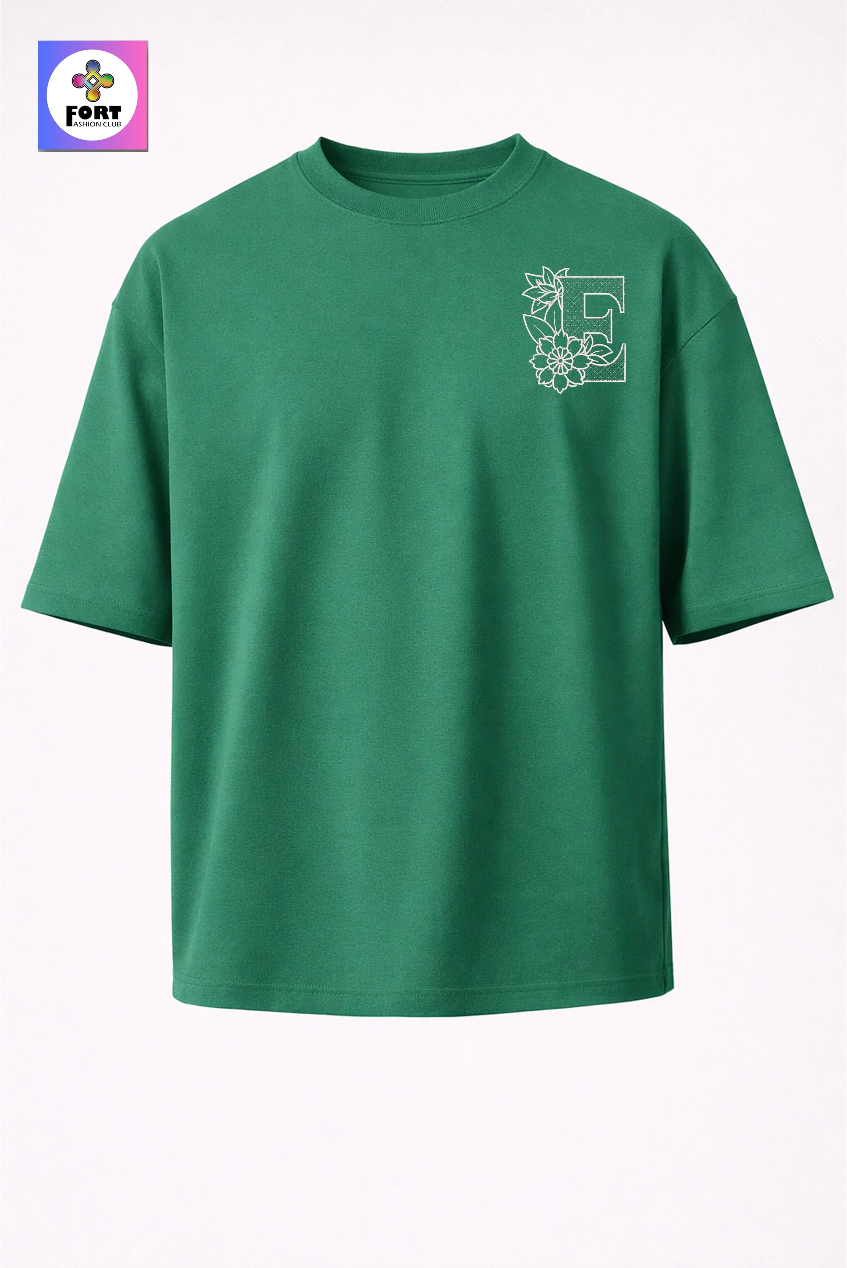 PREMIUM  ALPHABET EMBROIDERY UNISEX (DROP SHOULDER) T-SHIRT 