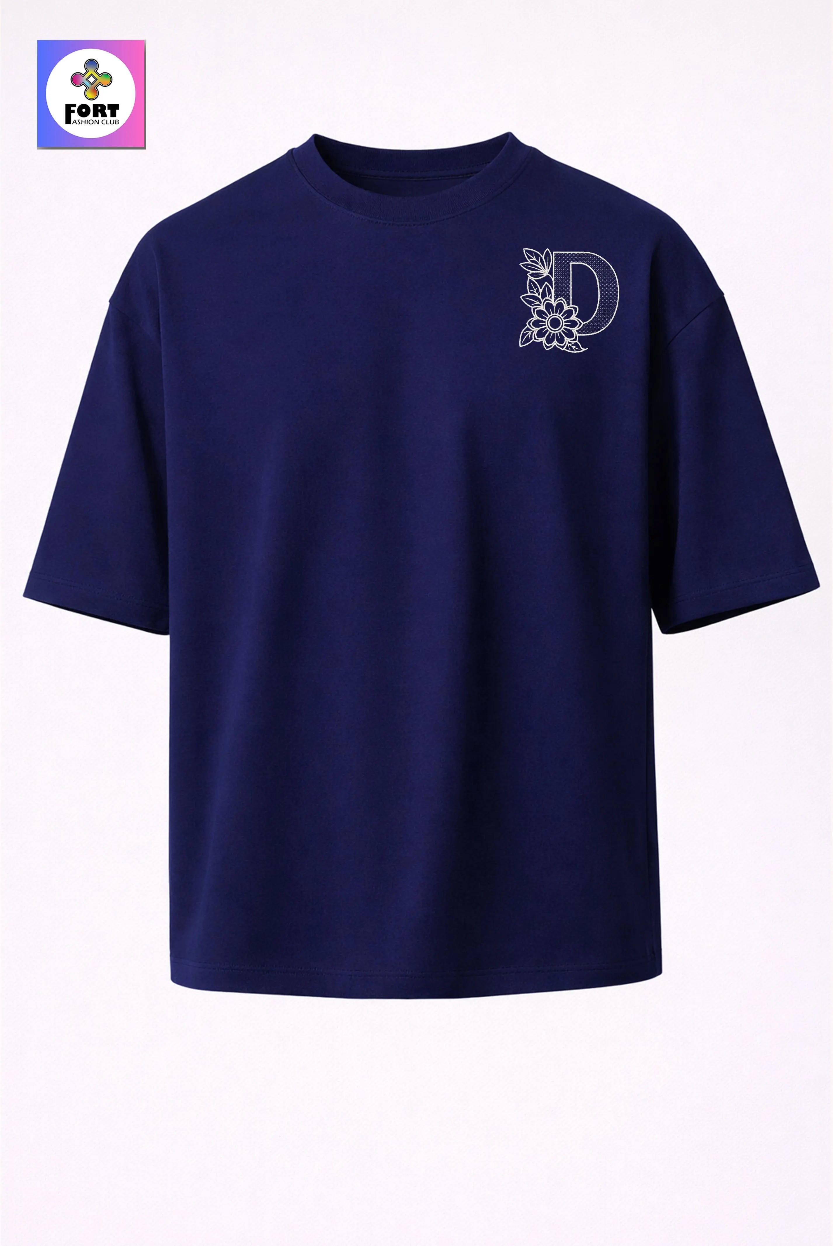 PREMIUM  ALPHABET EMBROIDERY UNISEX (DROP SHOULDER) T-SHIRT 