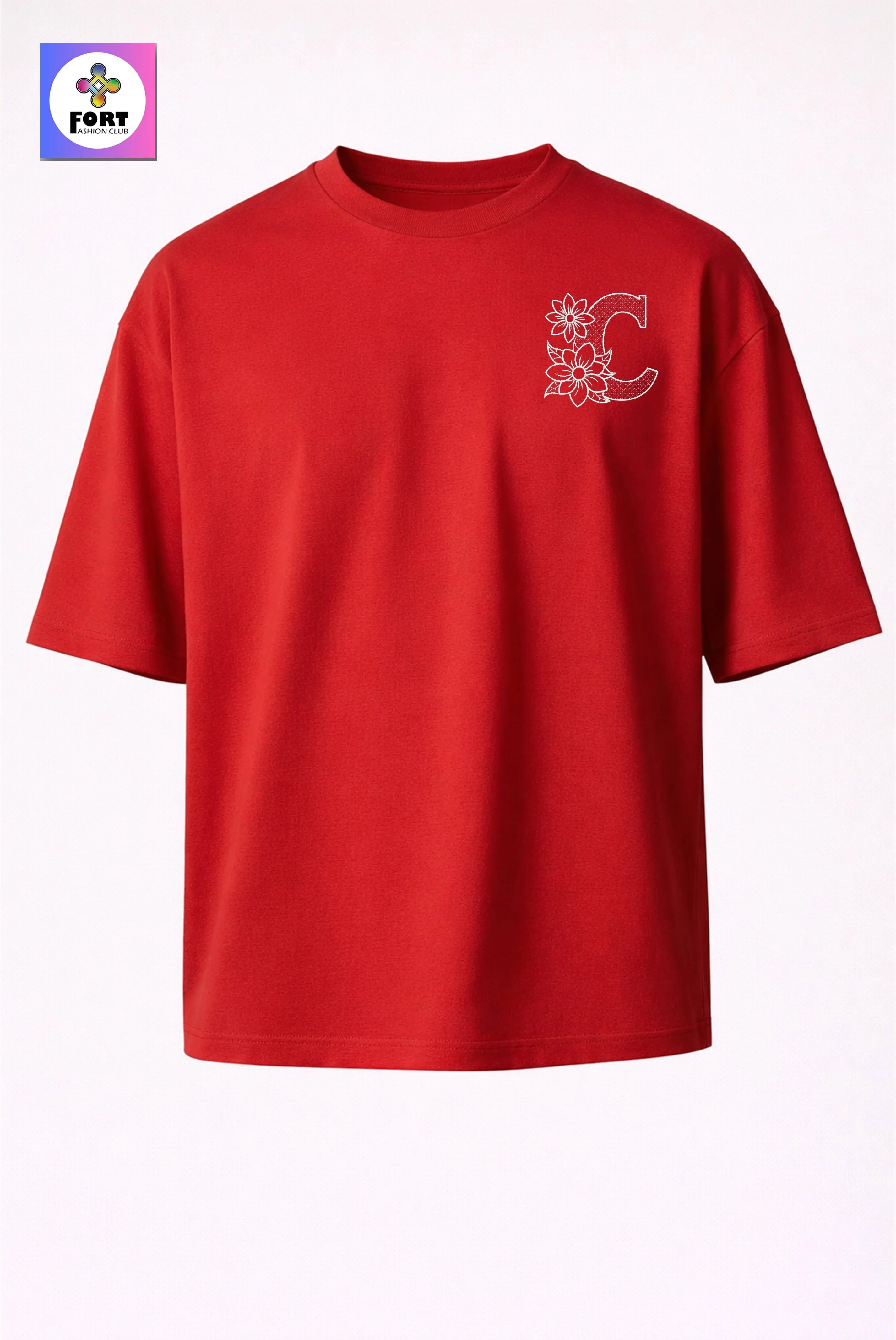 PREMIUM  ALPHABET EMBROIDERY UNISEX (DROP SHOULDER) T-SHIRT 