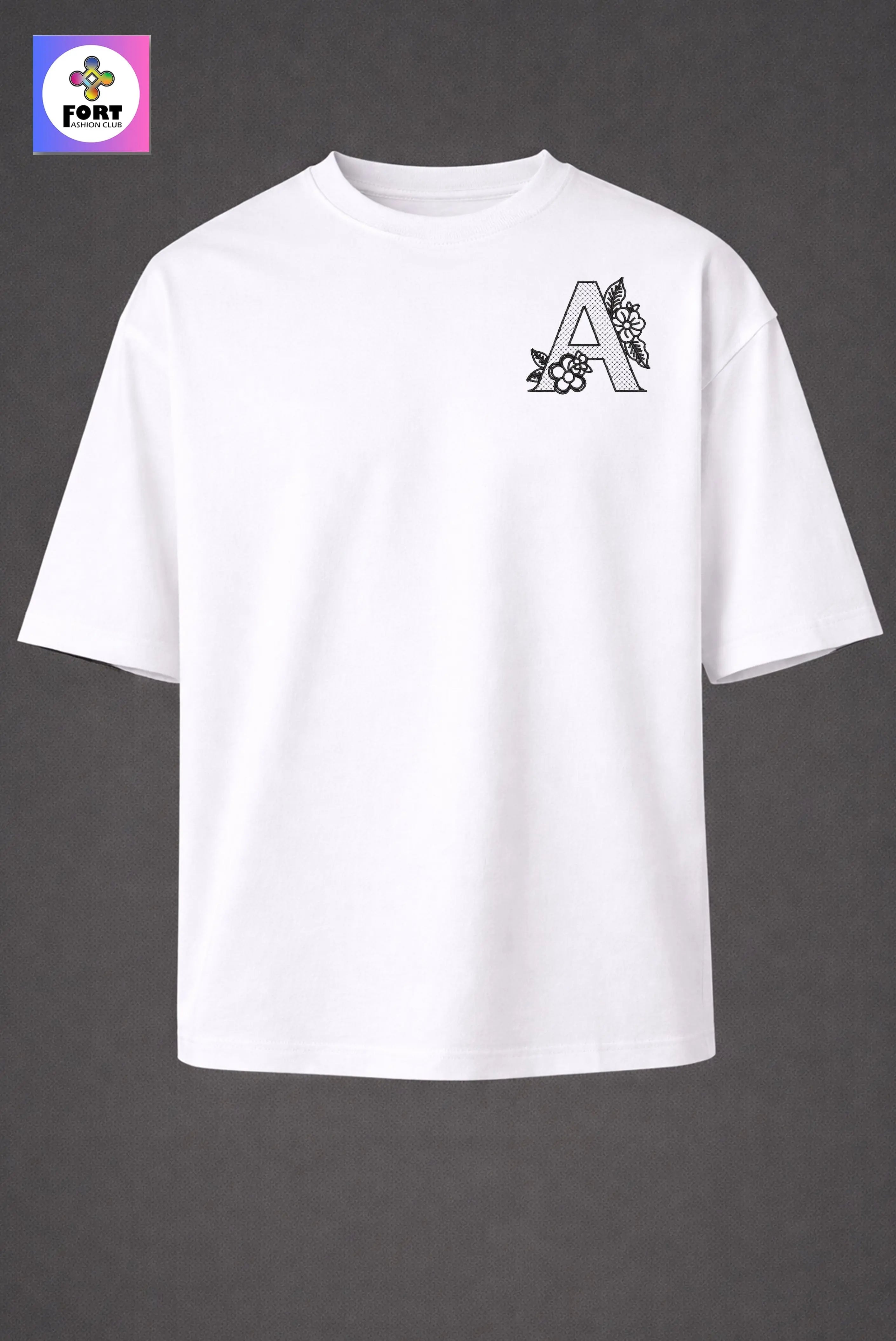 PREMIUM  ALPHABET EMBROIDERY UNISEX (DROP SHOULDER) T-SHIRT 