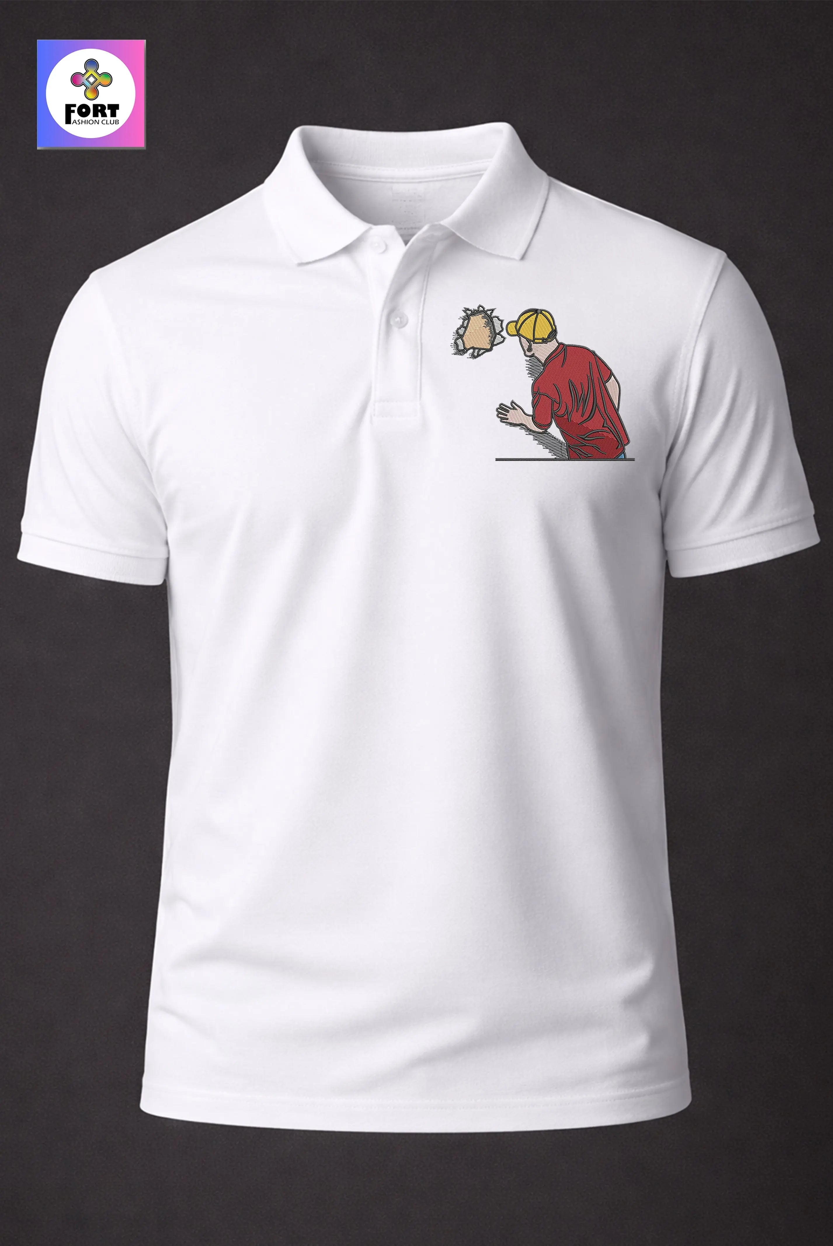CRAZY EMBROIDERY UNISEX ( COLLAR ) T-SHIRT - CREATIVE
