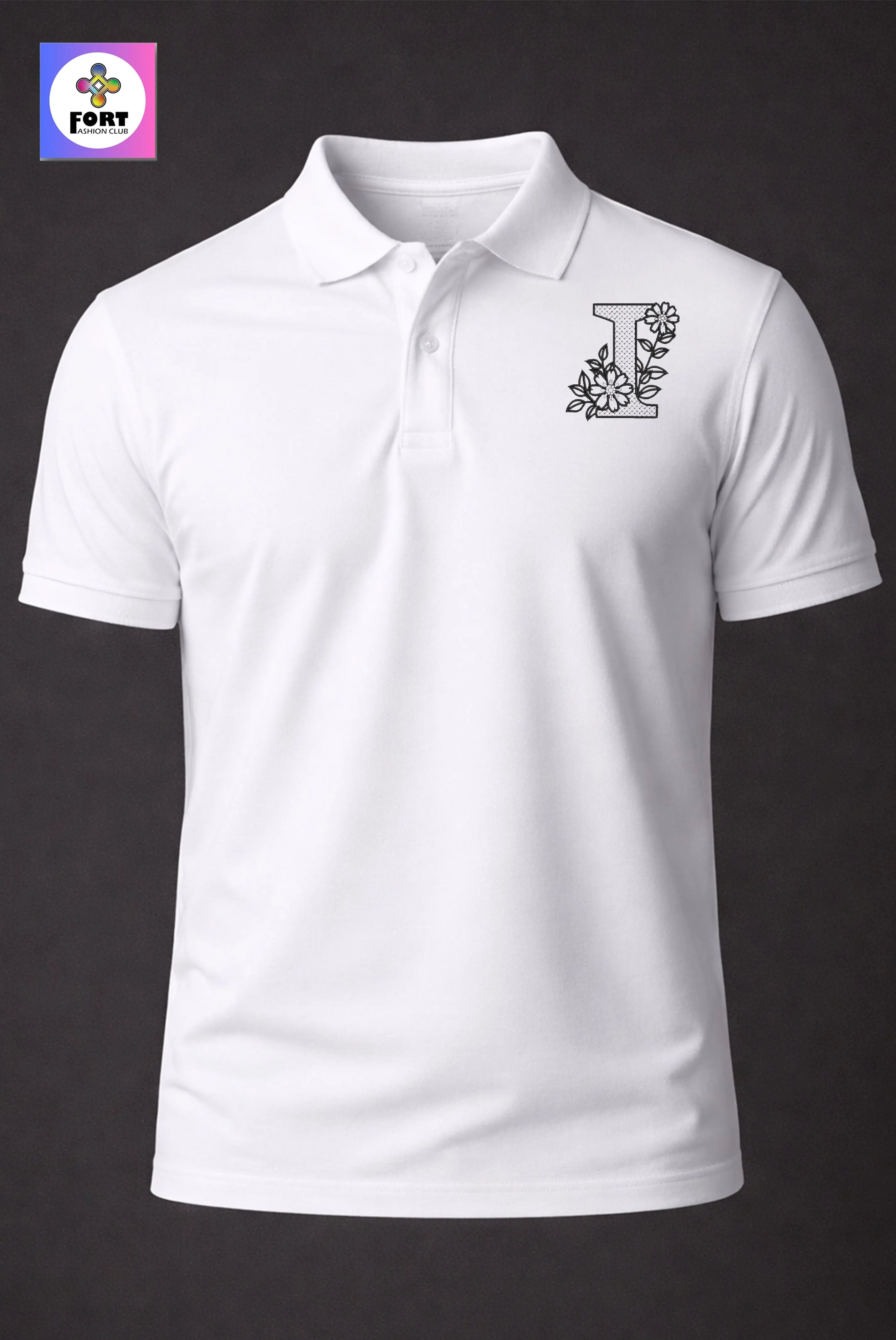 PREMIUM  ALPHABET EMBROIDERY UNISEX- (COLLAR) T-SHIRT