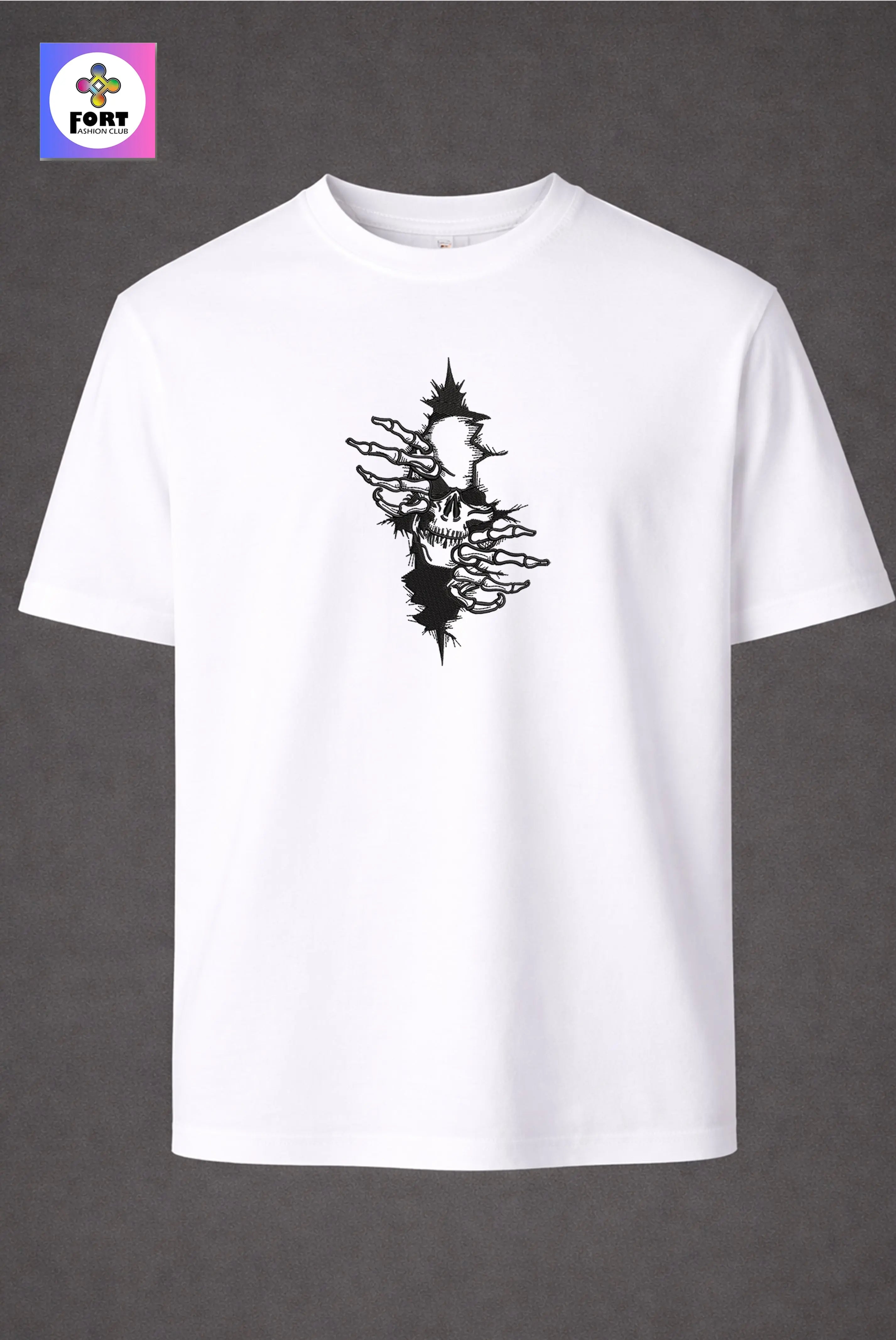 CRAZY EMBROIDERY UNISEX T-SHIRT – ARTY SKULL