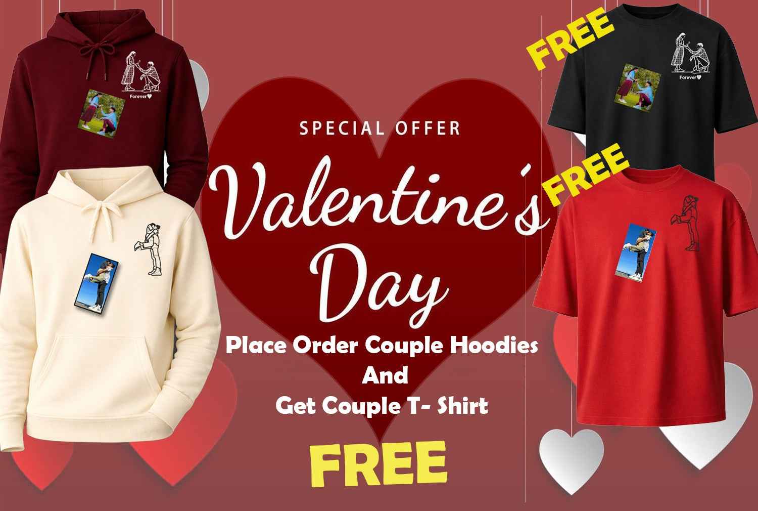 Valentine couple lovers gift of custom hoodie sweatshirt tshirt