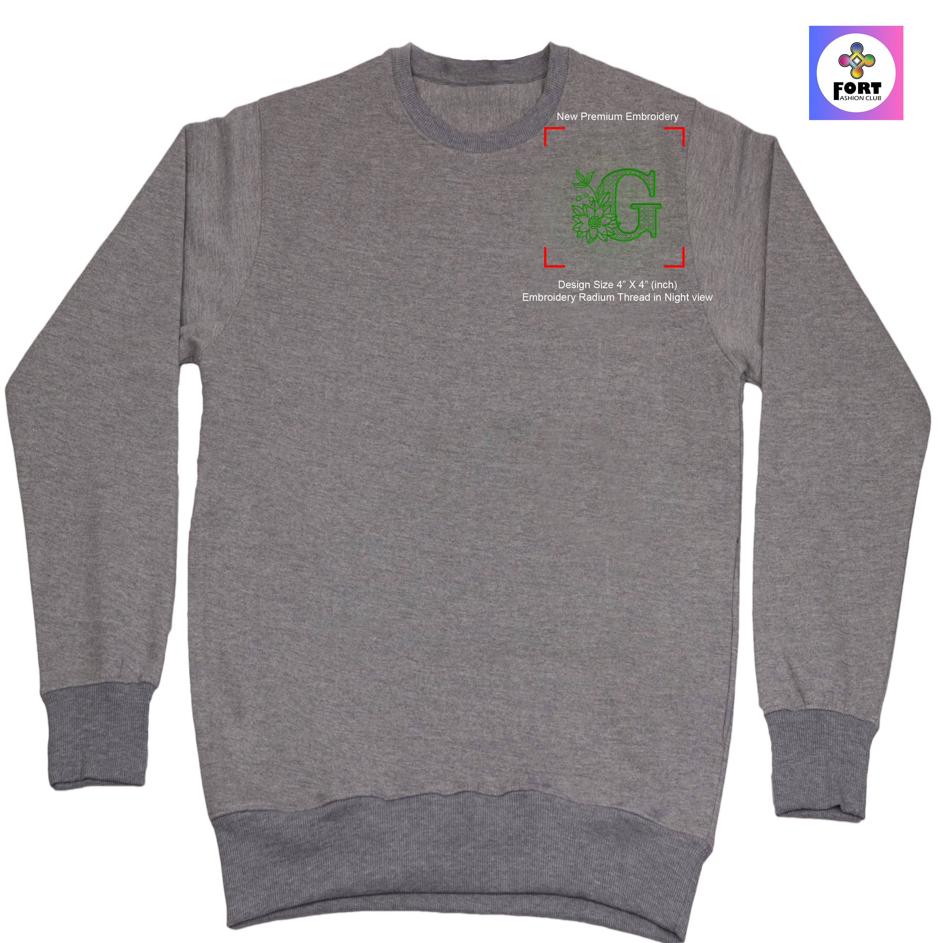 RADIUM THREAD PREMIUM  ALPHABET EMBROIDERY SWEATSHIRT