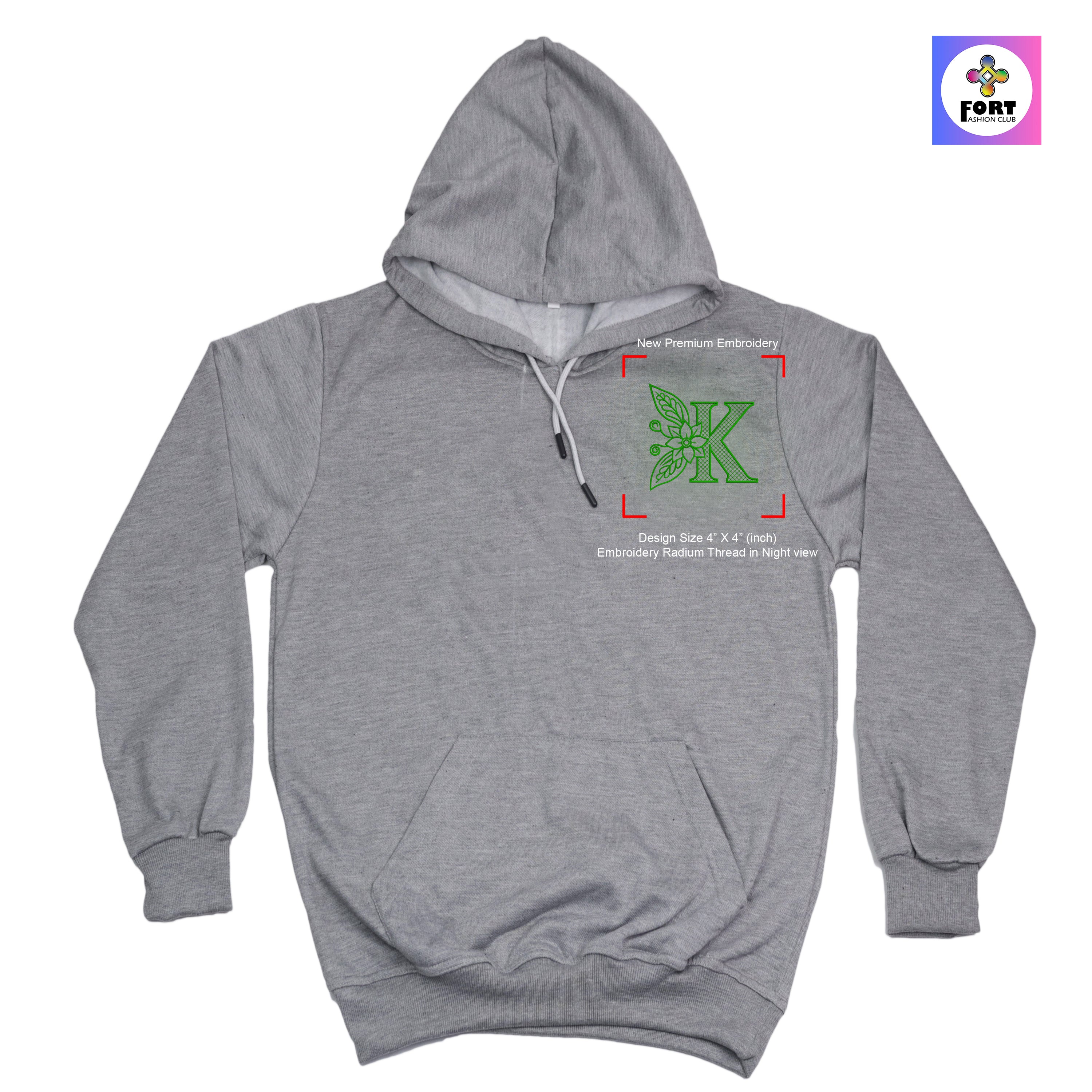RADIUM THREAD PREMIUM  ALPHABET EMBROIDERY HOODIE