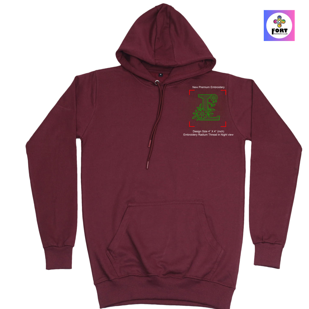RADIUM THREAD PREMIUM  ALPHABET EMBROIDERY HOODIE