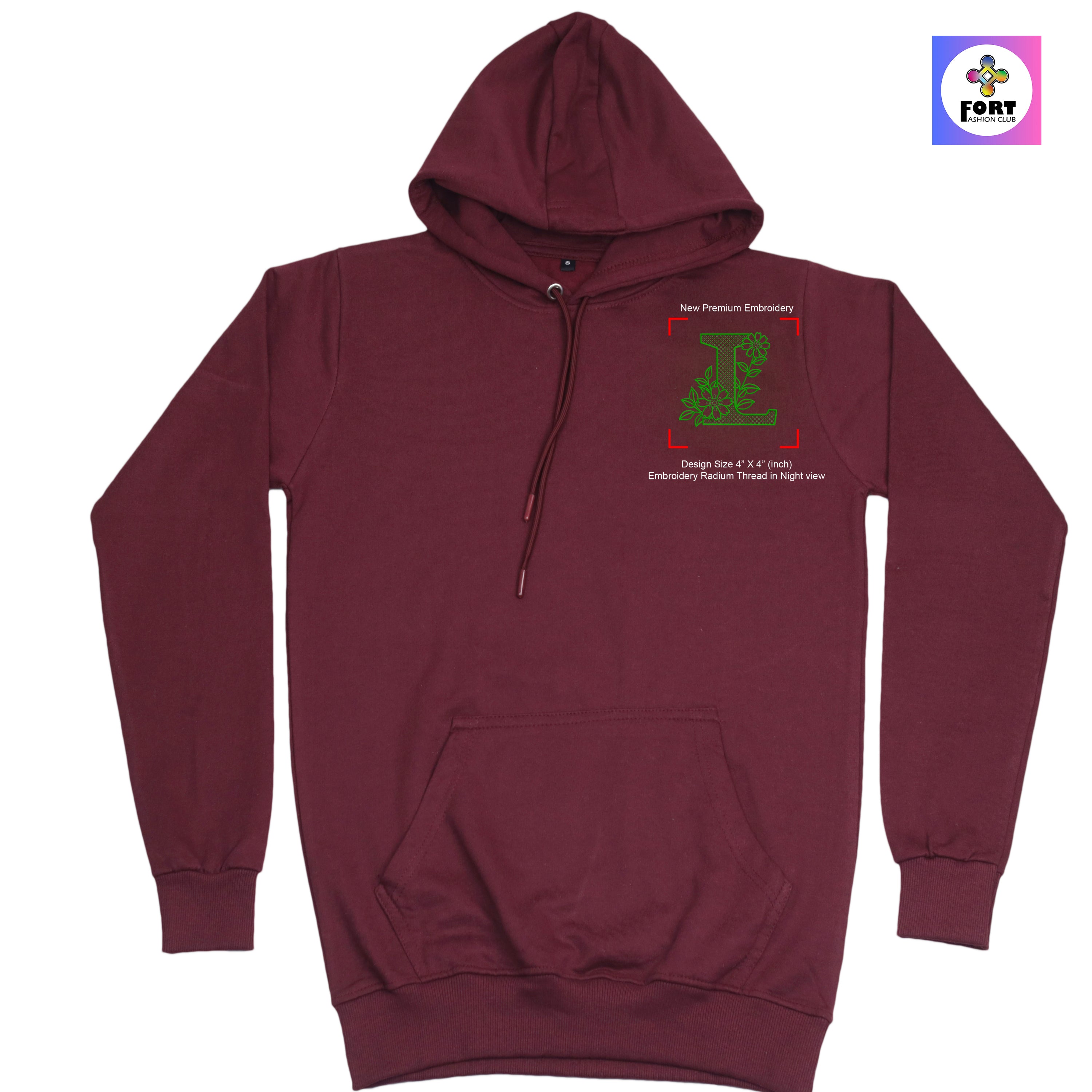 RADIUM THREAD PREMIUM  ALPHABET EMBROIDERY HOODIE