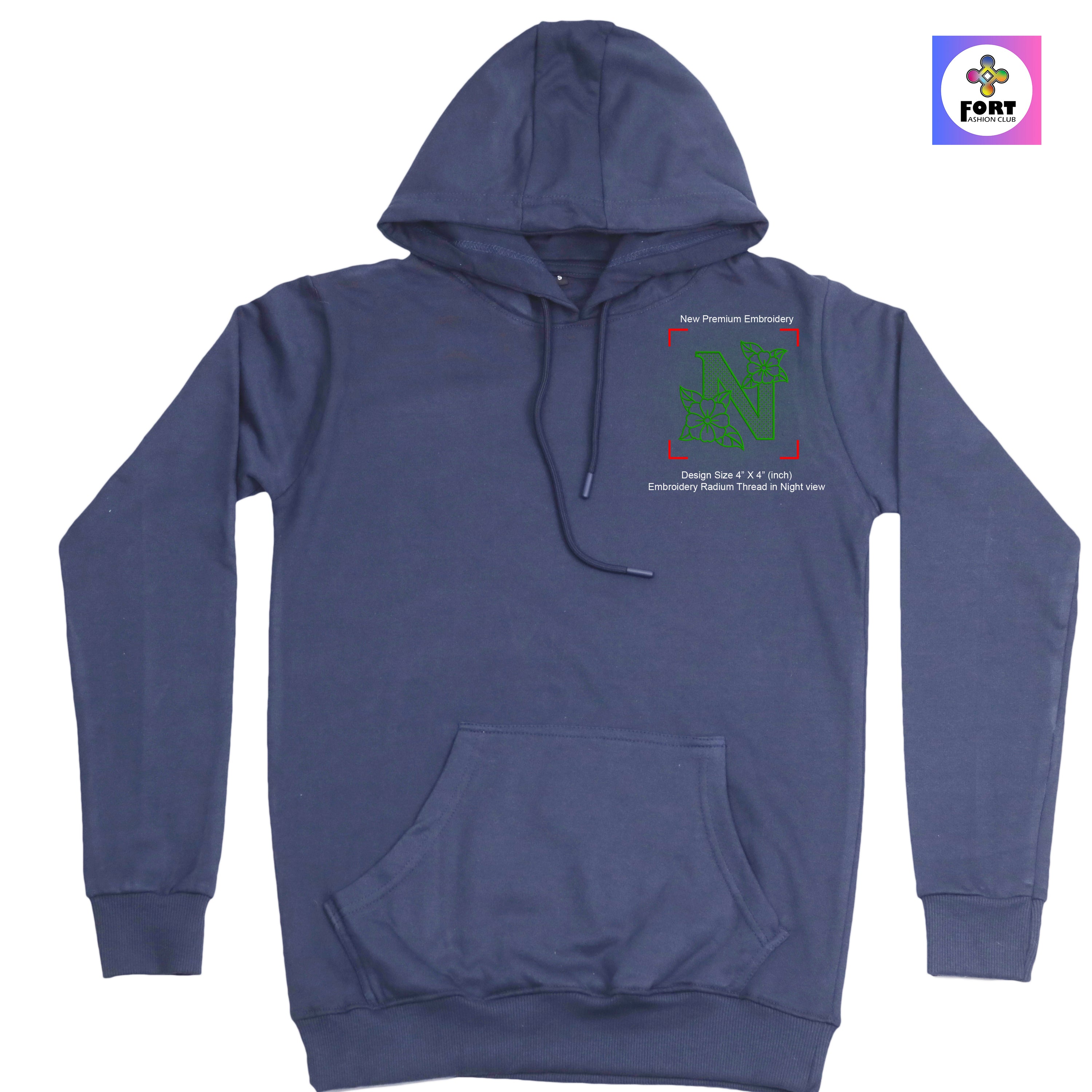 RADIUM THREAD PREMIUM  ALPHABET EMBROIDERY HOODIE