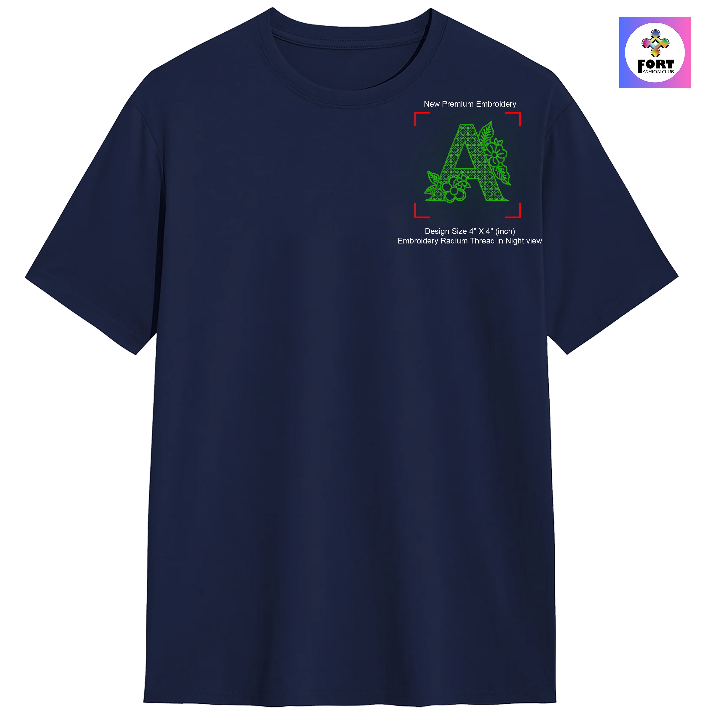 RADIUM THREAD PREMIUM  ALPHABET EMBROIDERY T-SHIRT
