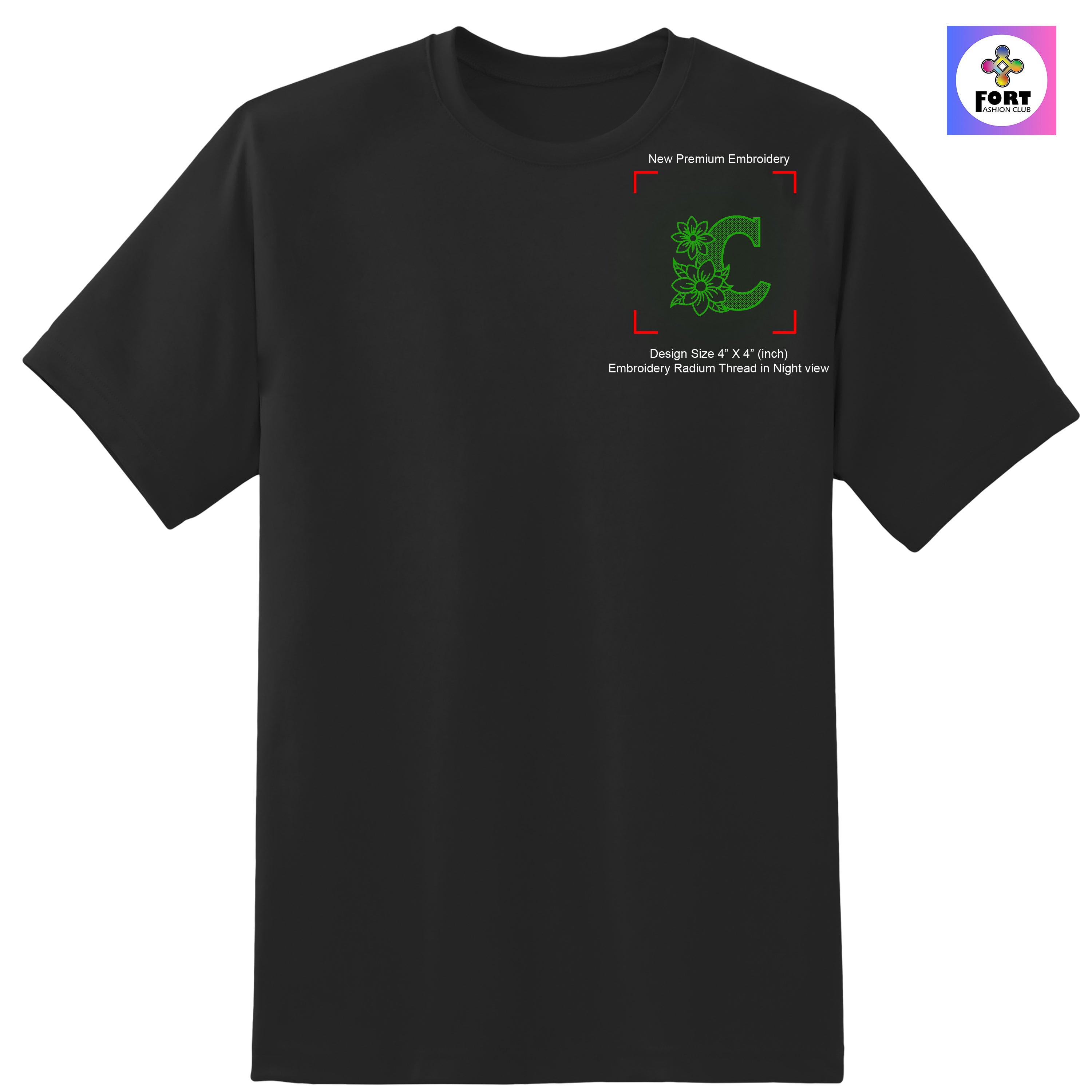 RADIUM THREAD PREMIUM  ALPHABET EMBROIDERY (DROP SHOULDER) T-SHIRT