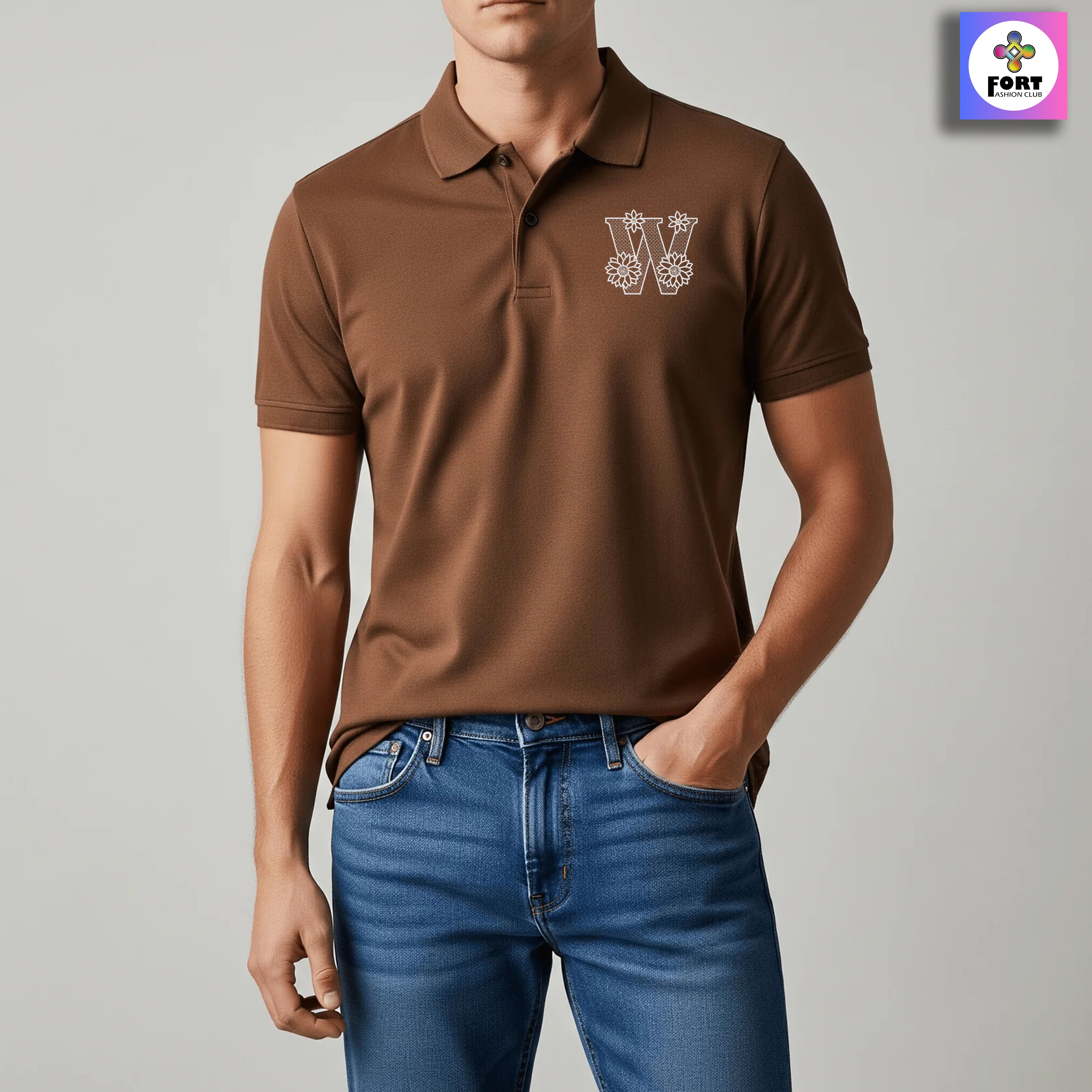 RADIUM THREAD PREMIUM  ALPHABET EMBROIDERY - ( COLLAR ) T-SHIRT