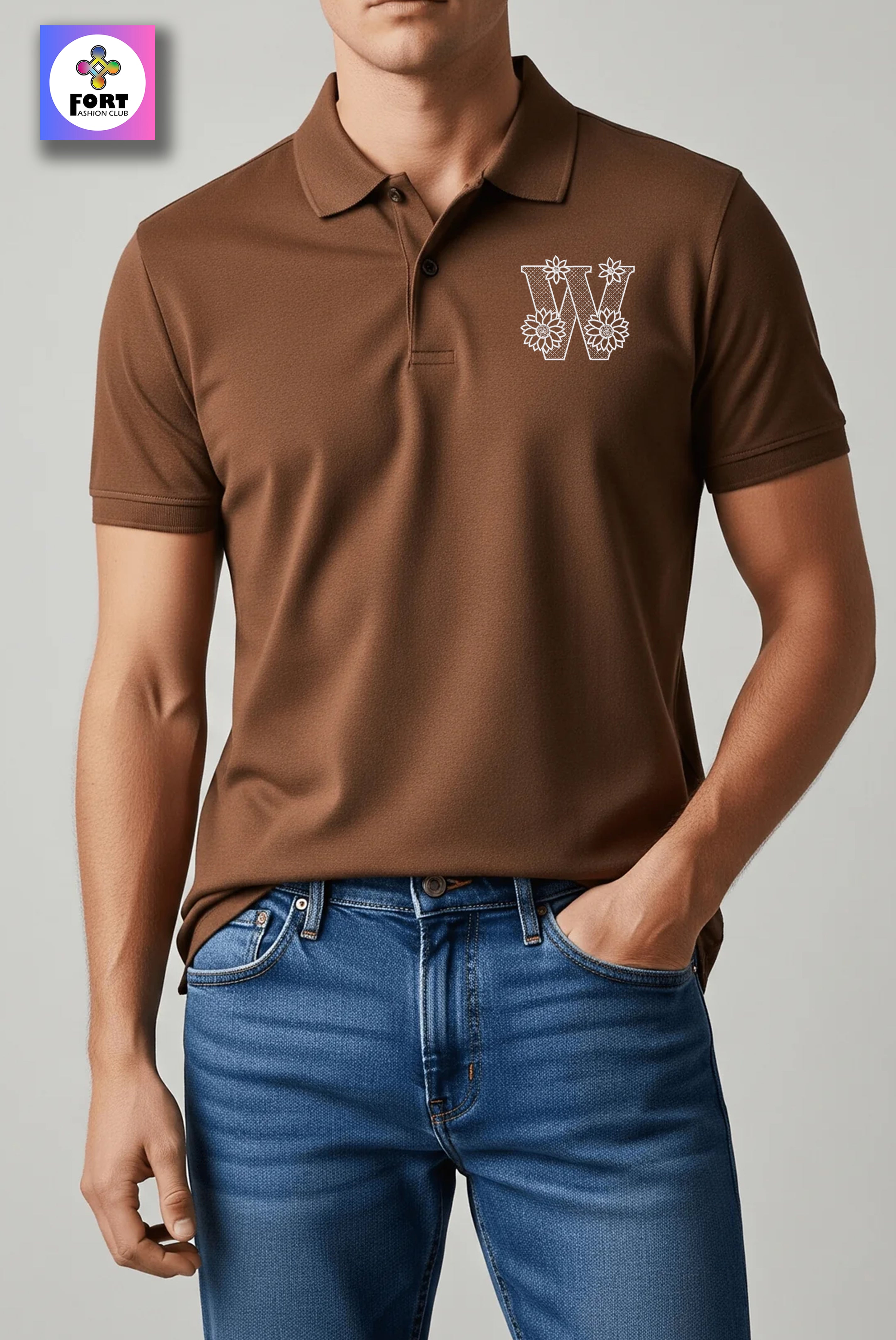 PREMIUM  ALPHABET EMBROIDERY UNISEX- (COLLAR) T-SHIRT