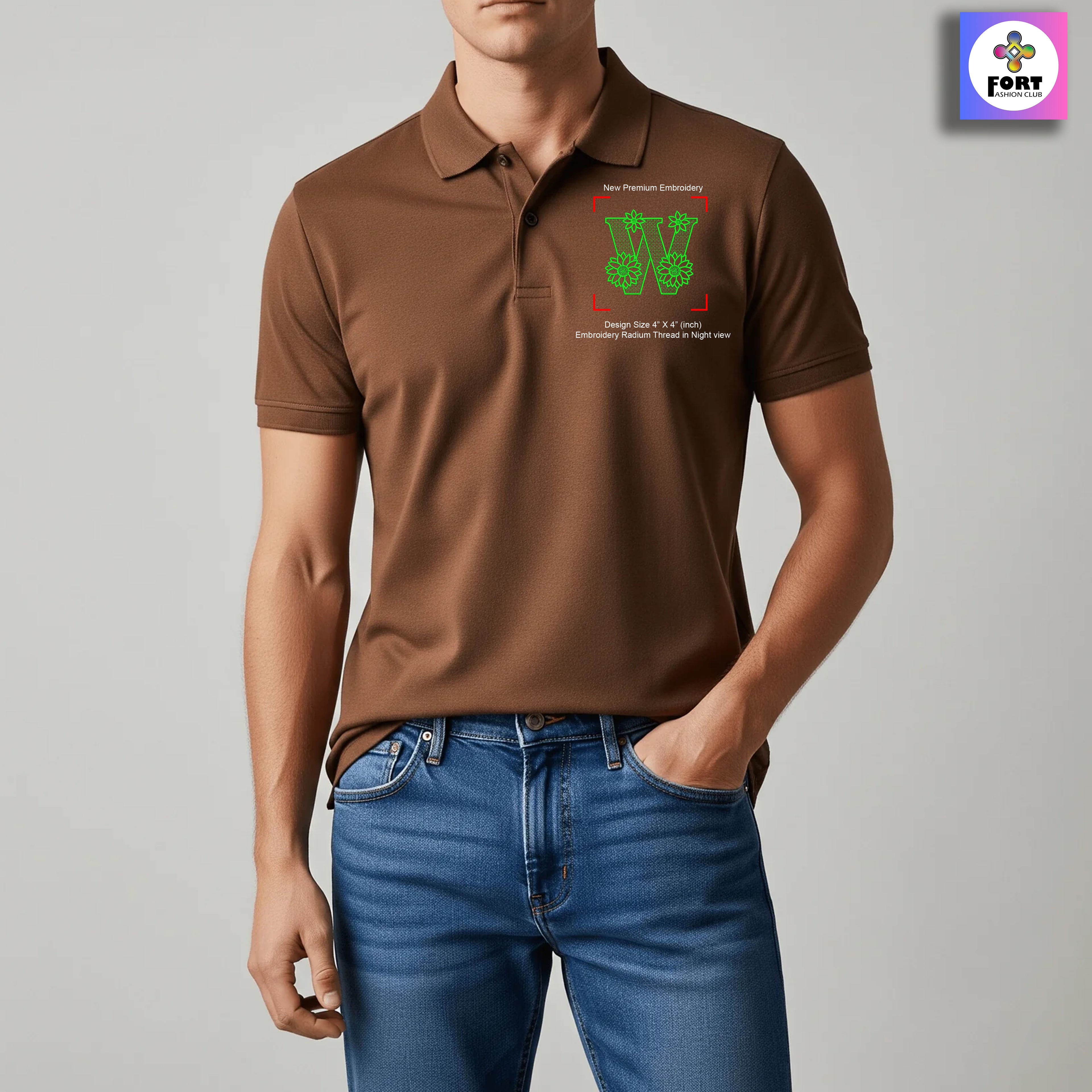 RADIUM THREAD PREMIUM  ALPHABET EMBROIDERY - ( COLLAR ) T-SHIRT